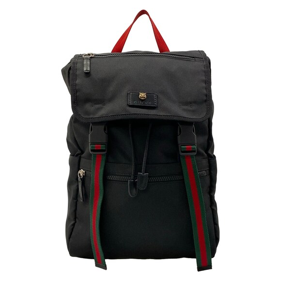 Gucci Handbags - Gucci Shelly (Web) Backpack 450982 Black Green Multi Nylon Leather